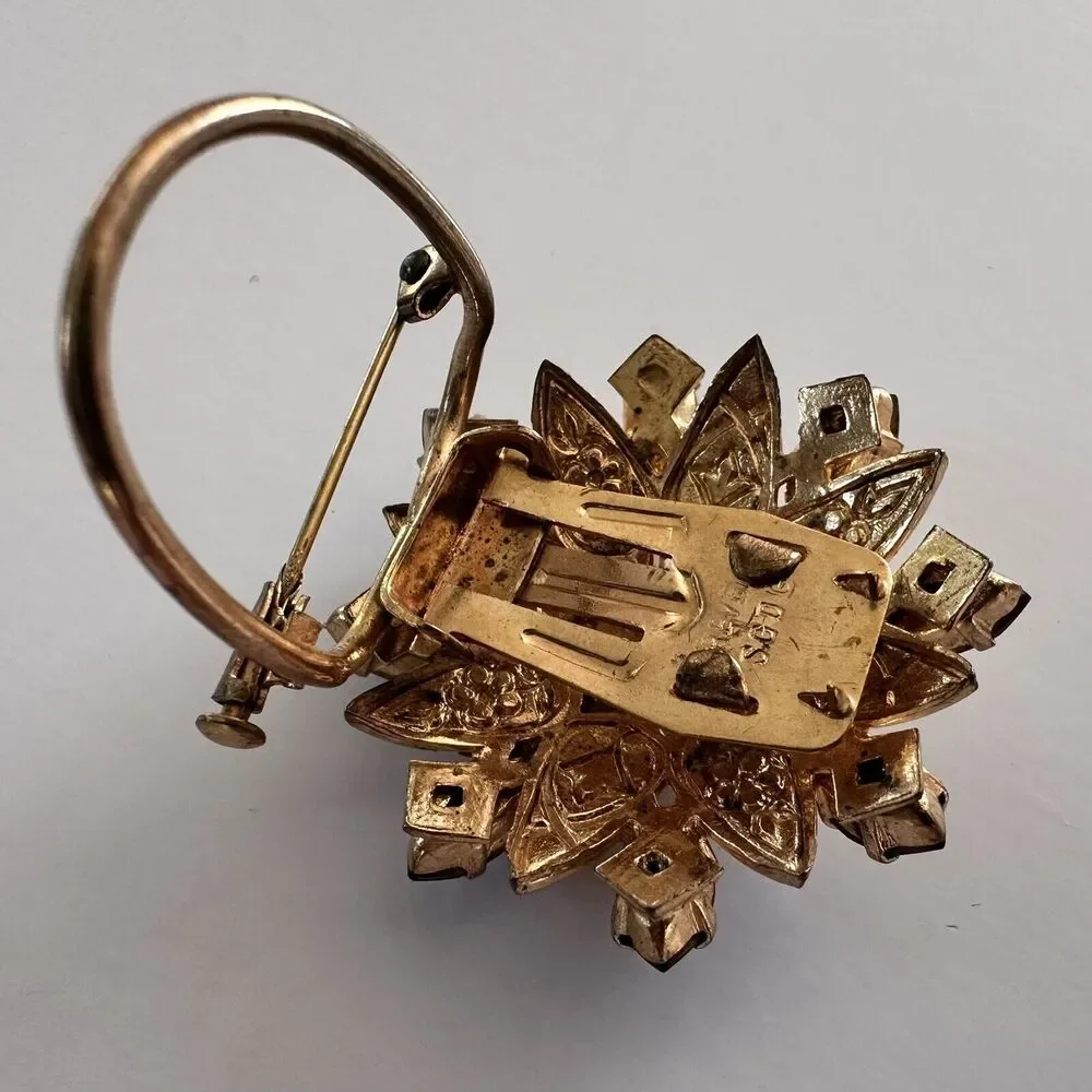 Vintage 1950s Christian Dior Gilt Austrian Rhinestone Dual Brooch and Clip - Picture 8 of 10